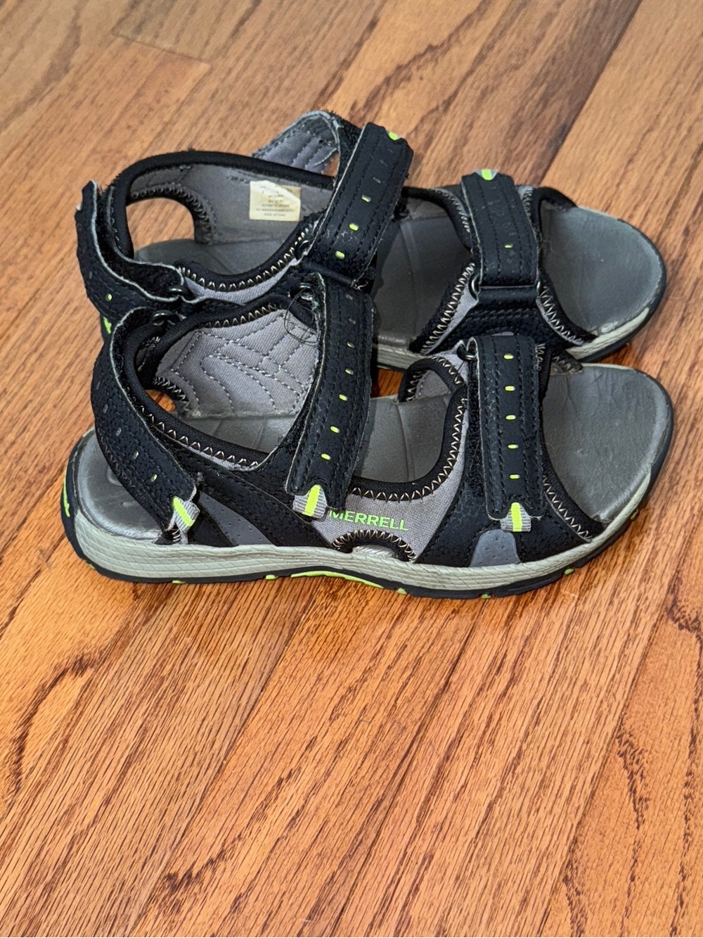 Merrell Kids Panther Gray Black Strappy Velcro Shoes Sandals Size 2